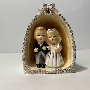 VTG Rare 1959 Napco Bride Groom Figurine Pocket Vase C3814 Chapel Japan Wedding